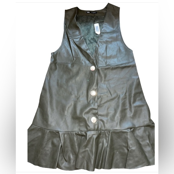 Zara Army Green Faux Leather Jumper Dress - Picture 3 of 5
